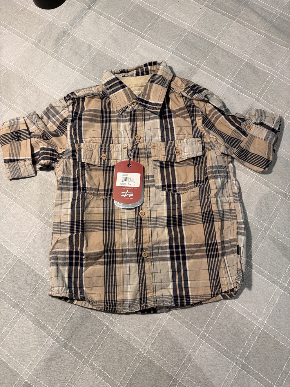 Alpha Industries Plaid Button-Up Shirt - Beige/Navy -